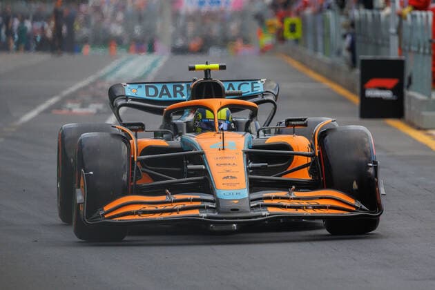 April 9, 2022, Melbourne, Australia: Lando Norris (GBR) 4 from the McLaren F1 team leaves the pits for the 1st qualifying session at the 2022 Australian Formula One Grand Prix at Albert Park, Melbourne, Australia. Melbourne Australia - ZUMAl303 20220409_zaf_l303_004 Copyright: xSydneyxLowx