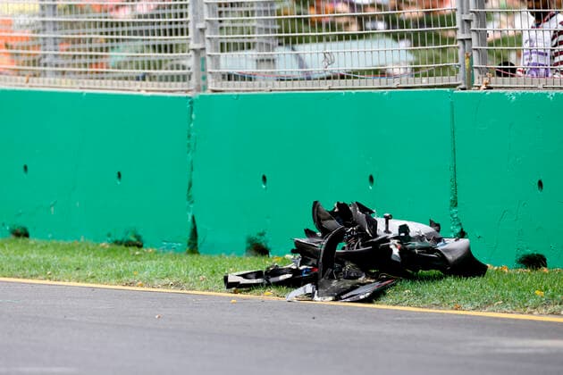 Debris pictured following the crash of 6 Nicholas Latifi CAN, Williams Racing , F1 Grand Prix of Australia at Melbourne Grand Prix Circuit on April 9, 2022 in Melbourne, Australia Photo by HOCH ZWEI Melbourne Australia
