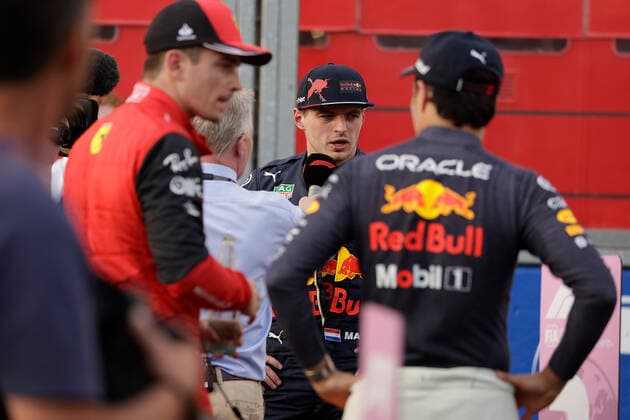 FORMULA 1 ROLEX AUSTRALIAN GRAND PRIX 2022 09 04 2022, Albert Park, Melbourne, FORMULA 1 ROLEX AUSTRALIAN GRAND PRIX 2022 , in the picture pole position for Charles Leclerc MCO , Scuderia Ferrari, 2 grid position for Max Verstappen NEL , Oracle Red Bull Racing, 3 grid position for Sergio Perez MEX , Oracle Red Bull Racing nordphotoxGmbHx xBratic nph00250
