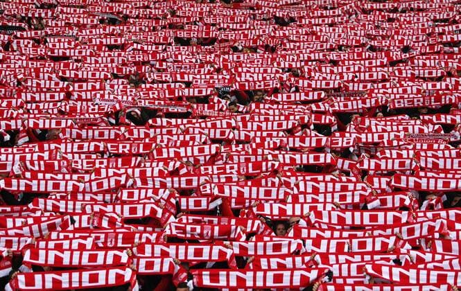 Fussball, Herren, 1. Bundesliga, Saison 2021 22, (29. Spieltag), Hertha BSC - 1. FC Union Berlin, Fans von Union, 09.04. 2022, *** Football, men, 1 Bundesliga, season 2021 22, 29 matchday , Hertha BSC 1 FC Union Berlin, fans of Union, 09 04 2022, Copyright: xMatthiasxKochx