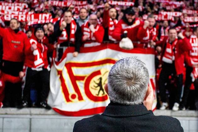 09 04 2022, xfrx, football 1 Bundesliga, Hertha BSC Berlin Union Berlin emspor, v l coach Urs Fischer Union Berlin DFL DFB REGULATIONS PROHIBIT ANY USE OF PHOTOGRAPHS as IMAGE SEQUENCES and or QUASI VIDEO Berlin