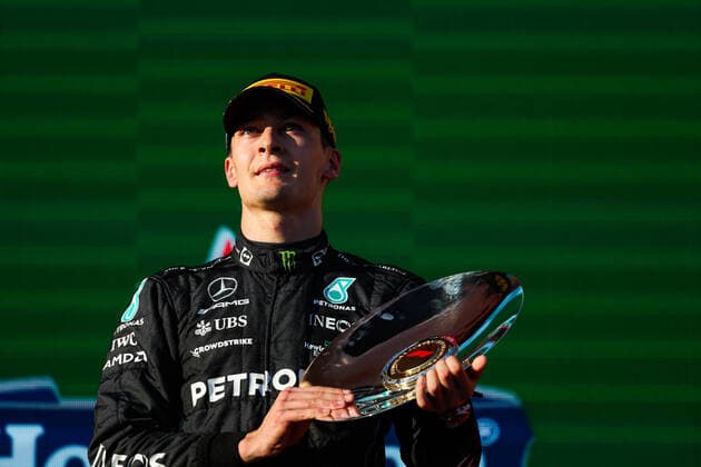 RUSSELL George (gbr), Mercedes AMG F1 Team W13, portrait podium during the Formula 1 Heineken Australian Grand Prix 2022, 3rd round of the 2022 FIA Formula One World Championship, WM, Weltmeisterschaft on the Albert Park Circuit, from April 8 to 10, 2022 in Melbourne, Australia - F1 - AUSTRALIAN GRAND PRIX 2022 - RACE DPPI Panoramic  20220410_G00D9094