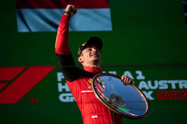 Charles Leclerc MCO, Scuderia Ferrari 16 cheers on the podium for victory, AUS, Formula 1 Australian Grand Prix, Albert Park Circuit Melbourne, Race Day, 10 04 2022 AUS, Formula 1 Australian Grand Prix, Albert Park Circuit Melbourne, Race Day, 10 04 2022 Melbourne Copyright: xEibner Memmlerx EP_MMR