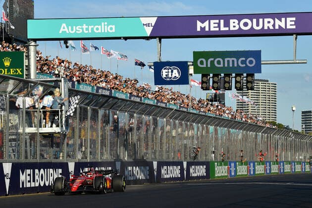 AUSTRALIAN F1 GRAND PRIX, Charles Leclerc of Ferrari crosses the finish line to win the during the Formula 1 Australian Grand Prix 2022 at the Albert Park Grand Prix Circuit in Melbourne, Sunday, April 10, 2022. ( NO ARCHIVING, EDITORIAL USE ONLY, NO USE IN BOOKS WITHOUT CONSENT MELBOURNE VIC AUSTRALIA  Copyright: xJAMESxROSSx 20220410001645861544