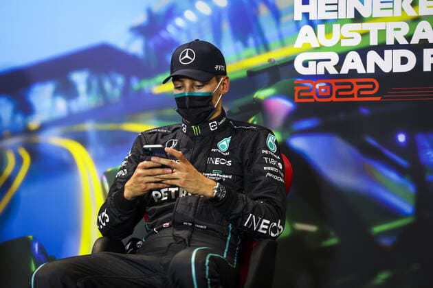 RUSSELL George (gbr), Mercedes AMG F1 Team W13, portrait, post race press conference, PK, Pressekonferenz during the Formula 1 Heineken Australian Grand Prix 2022, 3rd round of the 2022 FIA Formula One World Championship, WM, Weltmeisterschaft on the Albert Park Circuit, from April 8 to 10, 2022 in Melbourne, Australia - F1 - AUSTRALIAN GRAND PRIX 2022 - RACE DPPI Panoramic 00122009_GOOD9288.JPG_
