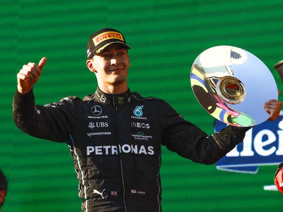 RUSSELL George (gbr), Mercedes AMG F1 Team W13, portrait podium during the Formula 1 Heineken Australian Grand Prix 2022, 3rd round of the 2022 FIA Formula One World Championship, WM, Weltmeisterschaft on the Albert Park Circuit, from April 8 to 10, 2022 in Melbourne, Australia - F1 - AUSTRALIAN GRAND PRIX 2022 - RACE DPPI Panoramic  F12022GP03SAUS_JK301463