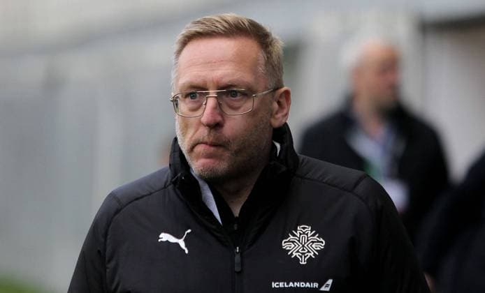 Belgrade, Serbia, Arpil 7th 2022: Manager Thorsteinn Halldorsson of Iceland during the Womens World Cup Qualifier football match between Belarus and Iceland at Stadium Event Place in Belgrade, Serbia. Aleksandar Djorovic SPP Belarus and Iceland - World Cup Qualifier - Stadium Event Place 