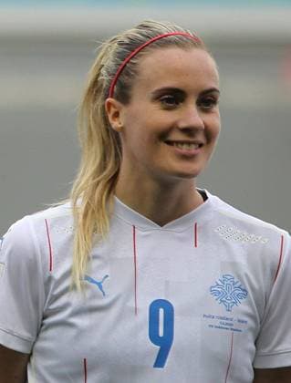 Belgrade, Serbia, Arpil 7th 2022: Berglind Bj?rg Thorvaldsdottir (9 Iceland) during the Womens World Cup Qualifier football match between Belarus and Iceland at Stadium Event Place in Belgrade, Serbia. Aleksandar Djorovic SPP Belarus and Iceland - World Cup Qualifier - Stadium Event Place 