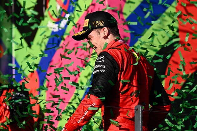 MELBOURNE, AUSTRALIA - APRIL 10: Race winner Charles Leclerc (16) of Monaco and Scuderia Ferrari celebrates at the Australian Formula One Grand Prix at Albert Park on April 10, 2022 in Melbourne, Australia. (Photo by Steven Markham Icon Sportswire) AUTO: APR 10 F1 - Australian Grand Prix Icon22041014891