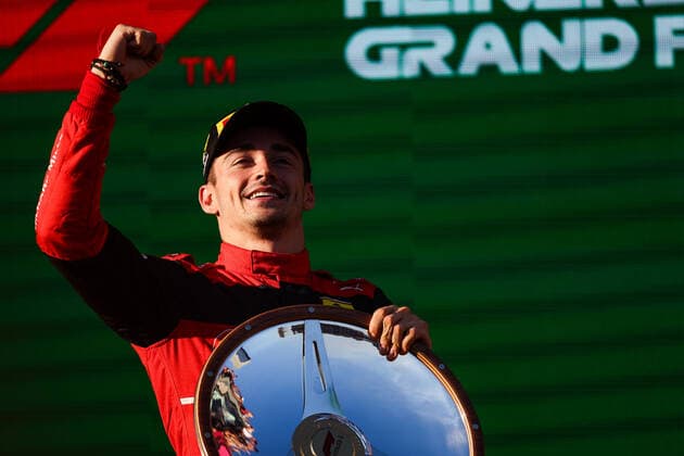 LECLERC Charles (mco), Scuderia Ferrari F1-75, portrait podium during the Formula 1 Heineken Australian Grand Prix 2022, 3rd round of the 2022 FIA Formula One World Championship, WM, Weltmeisterschaft on the Albert Park Circuit, from April 8 to 10, 2022 in Melbourne, Australia - F1 - AUSTRALIAN GRAND PRIX 2022 - RACE DPPI Panoramic  20220410_G00D9050
