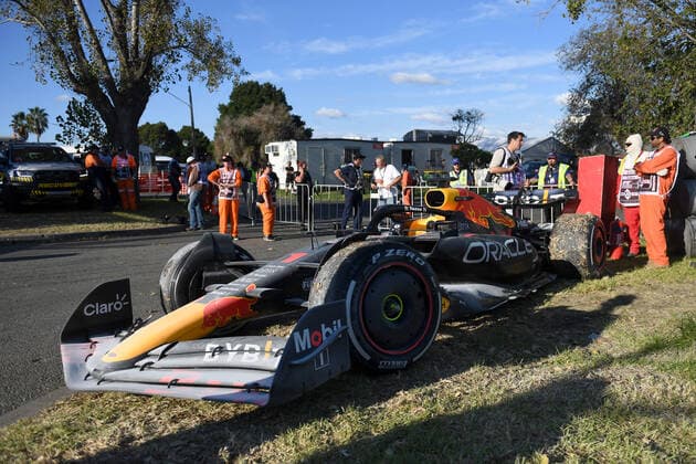 10th April 2022, Albert Park, Melbourne, Australia; FIA Formula 1 Australian Grand Prix, Race Day: The car of Max Verstappen of the Netherlands and Red Bull Racing after failing to finish the Australian Grand Prix  ActionPlus12377854 MorganxHancock