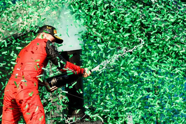 April 10, 2022, Melbourne, Victoria, Australia: MELBOURNE, AUSTRALIA - APRIL 10: Charles Leclerc of Scuderia Ferrari celebrates winning the 2022 Australian Formula 1 Grand Prix on 10th April 2022 Melbourne Australia - ZUMAp121 20220410_zsp_p121_066 Copyright: xChrisxPutnamx