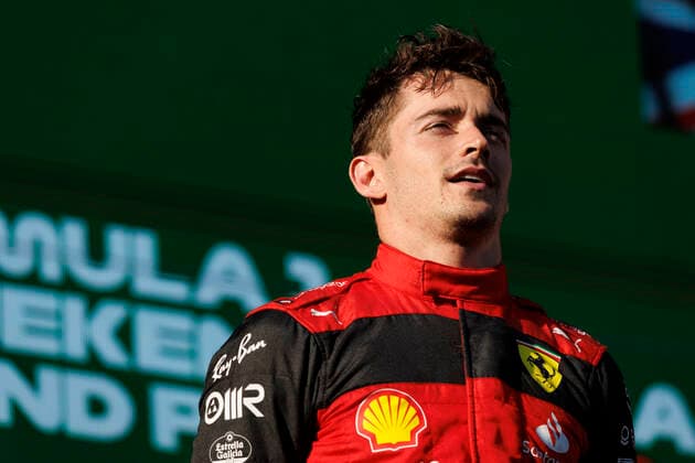 10th April 2022, Albert Park, Melbourne, Australia; FIA Formula 1 Australian Grand Prix, Race Day: Scuderia Ferrari driver Charles Leclerc on the podium wins the race at the Australian Formula 1 Grandprix  ActionPlus12378057 StephenxBlackberry