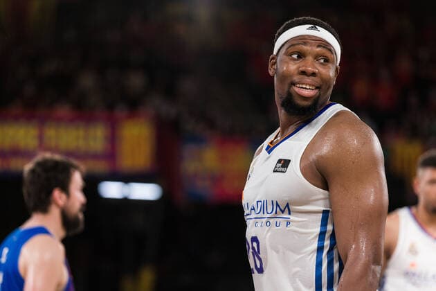 April 10, 2022, Barcelona, Barcelona, Spain: Guerschon Yabusele of Real Madrid gestures during the ACB Liga Endesa match between FC Barcelona, Barca and Real Madrid at Palau Blaugrana on April 10, 2022 in Barcelona, Spain. Barcelona Spain - ZUMAa181 20220410_zaa_a181_116 Copyright: xJavierxBorregox