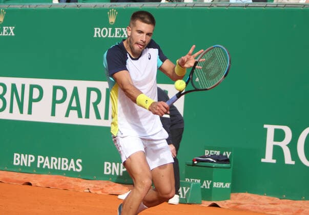 Borna ÄÜoriÄ‡ of Croatie during the Rolex Monte-Carlo Masters 2022, ATP, Tennis Herren Masters 1000 tennis tournament on April 11, 2022 at Monte-Carlo Country Club in Roquebrune-Cap-Martin, France TENNIS : Rolex Monte-Carlo Masters 2022 - ATP Masters 1000 tennis - 12 04 2022 LaurentLairys Panoramic 