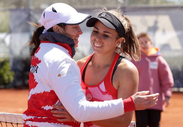TENNIS - Billie Jean King Cup 2022 ANTALYA,TURKEY,12.APR.22 - TENNIS - Billie Jean King Cup, Europe Africa Group I. Image shows the rejoicing of captain Marion Maruska and Julia Grabher (AUT).  GEPAxpictures xWalterxLuger