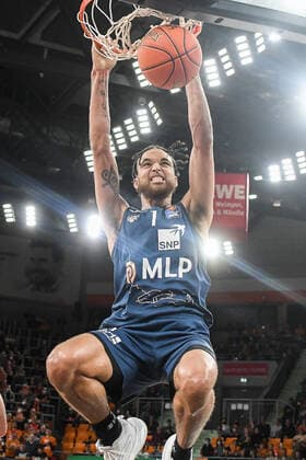 GER, BBL, ratiopharm Ulm vs MLP Academics Heidelberg 12 04 2022, ratiopharm arena, New Ulm, GER, BBL, ratiopharm Ulm vs MLP Academics Heidelberg, in picture Brekkott Chapman Heidelberg, 1 scores nordphotoxGmbHx xHafner nph00200