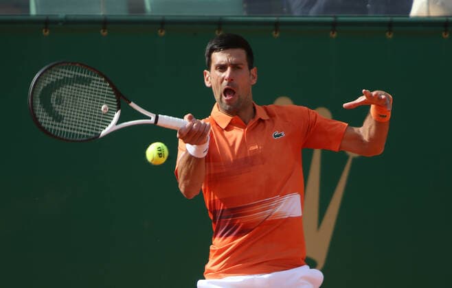 Novak Djokovic of Serbie during the Rolex Monte-Carlo Masters 2022, ATP, Tennis Herren Masters 1000 tennis tournament on April 12, 2022 at Monte-Carlo Country Club in Roquebrune-Cap-Martin, France TENNIS : Tournoi ATP -Rolex Monte Carlo Masters - 12 04 2022 LaurentLairys Panoramic 