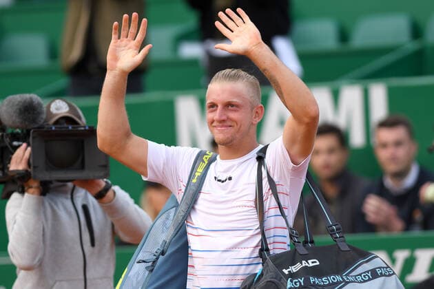 Tennis Rolex Monte-Carlo Masters 2022, ALEJANDRO DAVIDOVICH FOKINA, joy, celebration, after winning the match against Djokovic TENNIS 2022 ROLEX MONTE-CARLO MASTERS