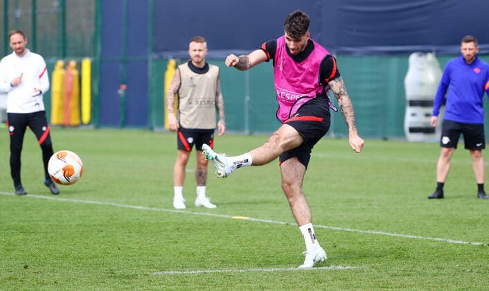 Europa League RB Leipzig training 13 04 2022 Leipzig, 13 04 2022, RBL training center, Europa League , RB Leipzig final training the day before Atalanta Bergamo vs RBL , Pictured Dominik Szoboszlai 17, RB Leipzig , Picture Point