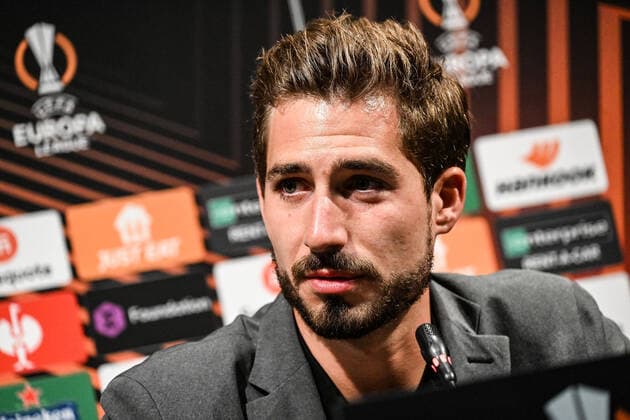 13 04 2022, xjhx, football UEFA Europa League, Eintracht Frankfurt press conference emspor, v l Kevin Trapp Eintracht Frankfurt DFL DFB REGULATES PROHIBIT ANY USE OF PHOTOGRAPHS as IMAGE SEQUENCES and or QUASI VIDEO Barcelona