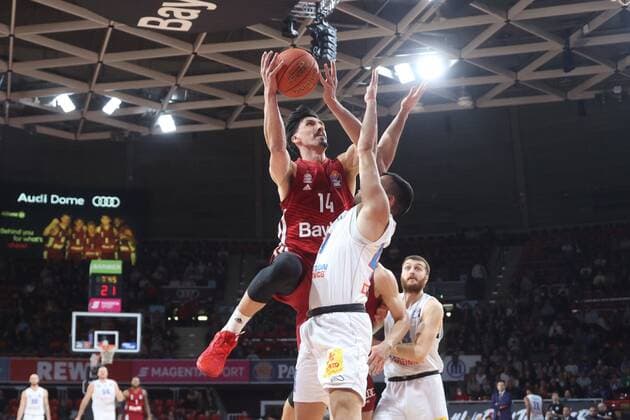 Bavarias 14 Nihad DJEDOVIC vs Weisenfels 44 REBIC Basketball, FC Bayern MBC Weissenfels, on 13 04 2022, Basketball Bundesliga, FC Bayern Munich Basketball SYNTAINICS Mitteldeutscher Basketball Club, season 2021 2022, in Munich, A U D I D O M E, Germany Source Copyright Credit Oryk HAIST xx