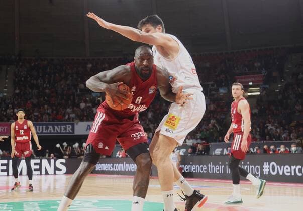 Bavarias 8 Othello HUNTER vs Weisenfels 23 HUSKIC Basketball, FC Bayern MBC Weissenfels, on 13 04 2022, Basketball Bundesliga, FC Bayern Munich Basketball SYNTAINICS Mitteldeutscher Basketball Club, season 2021 2022, in Munich, A U D I D O M E, Germany Source Copyright Credit Oryk HAIST xx