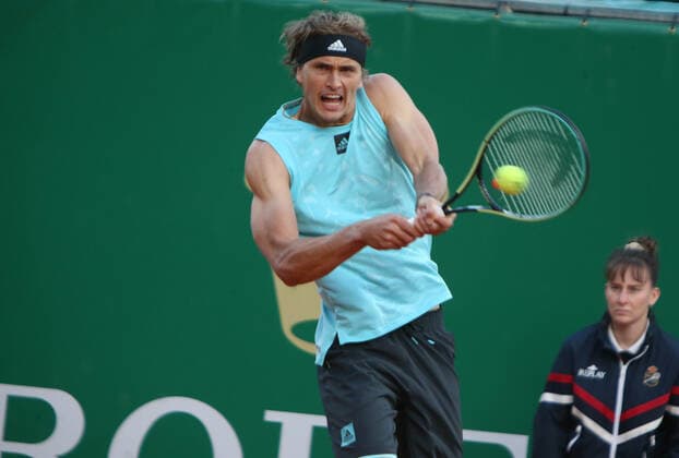 Alexander Zverev of Germany during the Rolex Monte-Carlo Masters 2022, ATP, Tennis Herren Masters 1000 tennis tournament on April 13, 2022 at Monte-Carlo Country Club in Roquebrune-Cap-Martin, France - TENNIS : Rolex Monte-Carlo Masters 2022 - ATP Masters 1000 - 13 04 2022 LaurentLairys Panoramic 