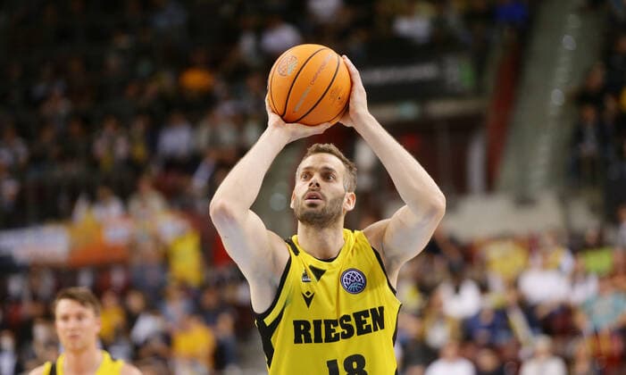 Ludwigsburg , Basketball Champions League Quarterfinal Game 2 , MHP Riesen Ludwigsburg vs U BT Cluj Napoca , Jonas Wohlfarth Bottermann Riesen