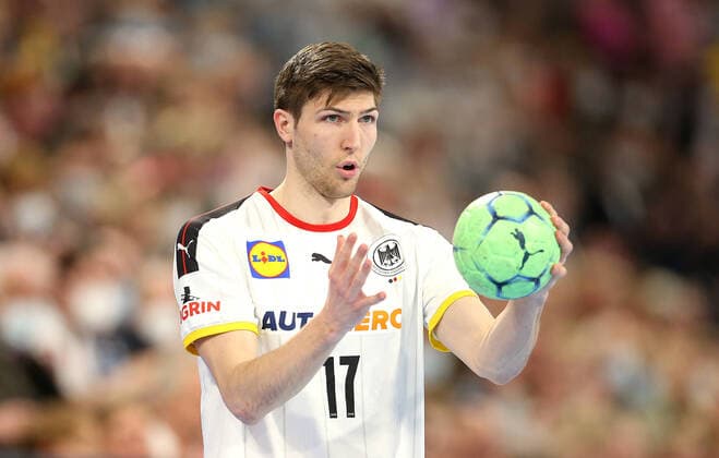 13 04 2022, handball, international match, world cup qualification 2 playoff round 1 matchday, Germany Faroe Islands, in Wunderino Arena Kiel Lukas Zerbe Germany