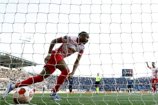 Fußball, EL, Atalanta Bergamo - RB Leipzig Bergamo 14 04 2022 - Europa League Atalanta-RB Lipsia foto Image nella foto: esultanza gol Christopher Nkunku 