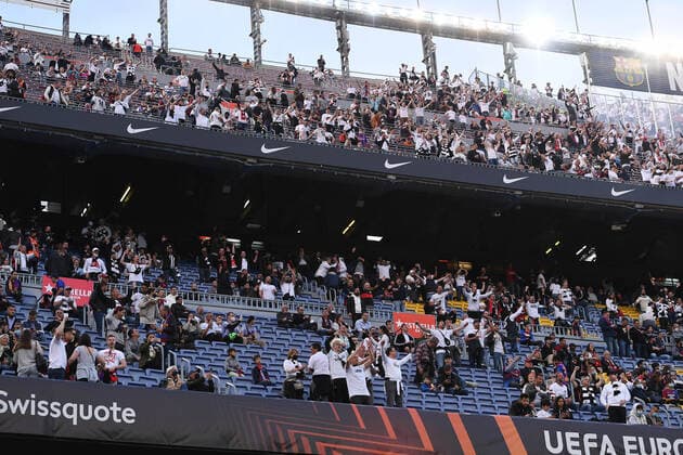 Soccer Europa League quarterfinals FC Barcelona Eintracht Frankfurt on 14 04 2022 at Camp Nou in Barcelona fans Frankfurt xHDx