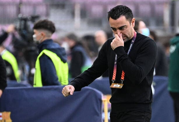 14 04 2022, xjhx, football UEFA Europa League, FC Barcelona Eintracht Frankfurt emspor, v l Xavi Xavier Hernandez Creus coach Head Coach FC Barcelona DFL DFB REGULATIONS PROHIBIT ANY USE OF PHOTOGRAPHS as IMAGE SEQUENCES and or QUASI VIDEO Barcelona