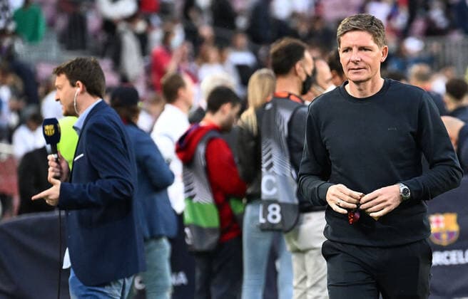 14 04 2022, xjhx, football UEFA Europa League, FC Barcelona Eintracht Frankfurt emspor, v l coach Oliver Glasner Eintracht Frankfurt zautz DFL DFB REGULATES PROHIBIT ANY USE OF PHOTOGRAPHS as IMAGE SEQUENCES and or QUASI VIDEO Barcelona