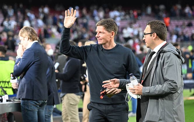 14 04 2022, xjhx, football UEFA Europa League, FC Barcelona Eintracht Frankfurt emspor, v l coach Oliver Glasner Eintracht Frankfurt zautz DFL DFB REGULATES PROHIBIT ANY USE OF PHOTOGRAPHS as IMAGE SEQUENCES and or QUASI VIDEO Barcelona
