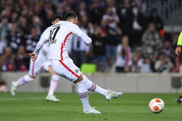 Soccer Europa League quarterfinals FC Barcelona Eintracht Frankfurt on 14 04 2022 at Camp Nou in Barcelona Goal to 0 1 by Filip Kostic Frankfurt xHDx