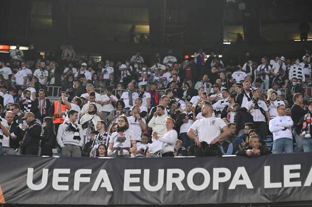 UEFA Europa League soccer match quarter finals second leg FC Barcelona vs Eintracht Frankfurt at Camp Nou stadium Barcelona April 14, 2022 Eintracht Frankfurt fans at Camp Nou 900 Cordon Press  900 CordonxPress