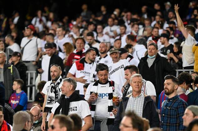 UEFA Europa League soccer match quarter finals second leg FC Barcelona vs Eintracht Frankfurt at Camp Nou stadium Barcelona April 14, 2022 Eintracht Frankfurt fans at Camp Nou 900 Cordon Press  900 CordonxPress