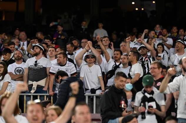 UEFA Europa League soccer match quarter finals second leg FC Barcelona vs Eintracht Frankfurt at Camp Nou stadium Barcelona April 14, 2022 Eintracht Frankfurt fans at Camp Nou 900 Cordon Press  900 CordonxPress