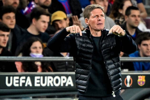 Barcelona, Camp Nou, 11 04 22, ESP, Men, UEFA Europa League, Season 2021 2022, FC Barcelona Eintracht Frankfurt Picture Coach Oliver Glasner Frankfurt Only for journalistic use Only for editorial use According to UEFA regulations, it is prohibited to use or have used photographs taken in the stadium and or from the match in the form of sequence images and or video-like photo series UEFA regulations prohibit any use of photographs as image sequences and or quasi video Catalonia Spain