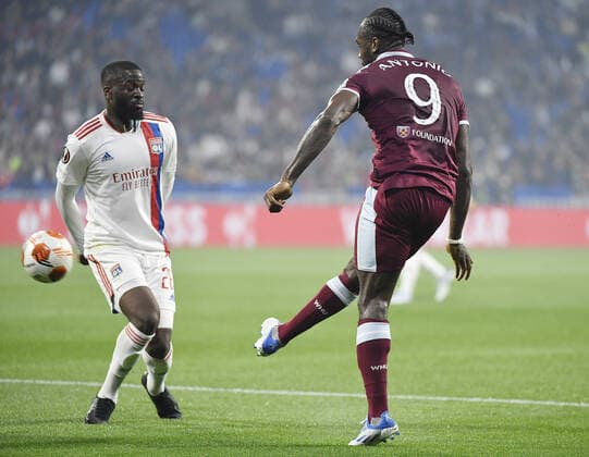 Mandatory Credit: Photo by James Griffiths West Ham United Shutterstock (12892868bs) Michail Antonio of West Ham United in action Olympique Lyonnais v West Ham United, UEFA Europa League, Quarter Final, Second Leg, Lyon, France - 14 Apr 2022 EDITORIAL USE ONLY No use with unauthorised audio, video, data, fixture lists, club league logos or live services. Online in-match use limited to 120 images, no video emulation. No use in betting, games or single club league player publications. Olympique Lyonnais v West Ham United, UEFA Europa League, Quarter Final, Second Leg, Lyon, France - 14 Apr 2022 EDITORIAL USE ONLY No use with unauthorised audio, video, data, fixture lists, club league logos or live services. Online in-match use limited to 120 images, no video emulation. No use in betting, games or single club league player publications. Copyright: xJamesxGriffiths WestxHamxUnited Shutterstockx 12892868bs
