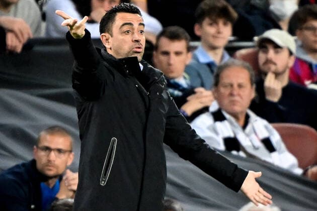 Barcelona, Camp Nou, 11 04 22, ESP, Men, UEFA Europa League, Season 2021 2022, FC Barcelona Eintracht Frankfurt picture coach Xavi Barcelona Only for journalistic use Only for editorial use According to UEFA regulations it is forbidden to use or have used photographs taken in the stadium and or from the match in the form of sequence images and or video-like photo series UEFA regulations prohibit any use of photographs as image sequences and or quasi video Catalonia Spain