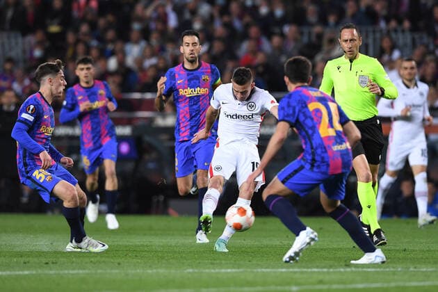 Soccer Europa League quarterfinals FC Barcelona Eintracht Frankfurt on 14 04 2022 at Camp Nou in Barcelona Goal to 0 2 by Rafael Borre Frankfurt xHDx