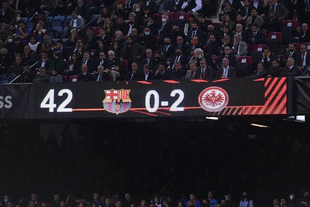 Soccer Europa League quarterfinals FC Barcelona Eintracht Frankfurt on 14 04 2022 at Camp Nou in Barcelona scoreboard 0 2 xHDx