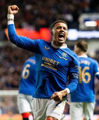 Mandatory Credit: Photo by Luke Nickerson Rangers FC Shutterstock (12894538bd) Rangers Defender James Tavernier celebrates scoring his sides second goal Rangers v Braga, UEFA Europa League, Quarter Final, Second Leg, Football, Ibrox Stadium, Glasgow, UK - 14 Apr 2022 Rangers v Braga, UEFA Europa League, Quarter Final, Second Leg, Football, Ibrox Stadium, Glasgow, UK - 14 Apr 2022  Copyright: xLukexNickerson RangersxFC Shutterstockx 12894538bd