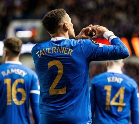 Mandatory Credit: Photo by Luke Nickerson Rangers FC Shutterstock (12894538bb) Rangers Defender James Tavernier celebrates scoring his sides second goal Rangers v Braga, UEFA Europa League, Quarter Final, Second Leg, Football, Ibrox Stadium, Glasgow, UK - 14 Apr 2022 Rangers v Braga, UEFA Europa League, Quarter Final, Second Leg, Football, Ibrox Stadium, Glasgow, UK - 14 Apr 2022  Copyright: xLukexNickerson RangersxFC Shutterstockx 12894538bb
