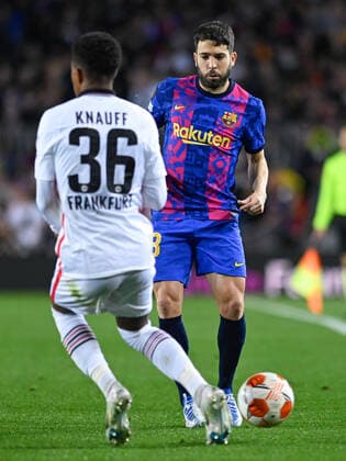 April 14, 2022, Barcelona, Spain: Jordi Alba of FC Barcelona, Barca in action during the UEFA Europa League Quarter Final Leg Two match between FC Barcelona and Eintracht Frankfurt at Camp Nou in Barcelona Barcelona Spain - ZUMAd159 20220414_zia_d159_041 Copyright: xGerardxFrancox