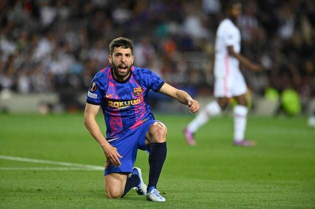 UEFA Europa League soccer match quarter finals second leg FC Barcelona vs Eintracht Frankfurt at Camp Nou stadium Barcelona April 14, 2022 Jordi Alba 900 Cordon Press  900 CordonxPress