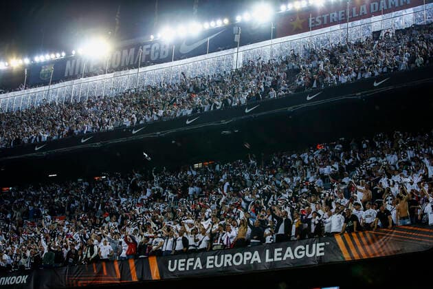 FC Barcelona, Barca V Eintracht Frankfurt - Europa League Eintracht Frankfurt fans celebrating the victory during the second leg quarter finals of Europa League match between FC Barcelona and Eintracht Frankfurt at Camp Nou Stadium on April 14, 2022 in Barcelona, Spain. Barcelona Spain  Copyright: xXavierxBonillax originalFilename:bonilla-fcbarcel220414_npUiy.jpg