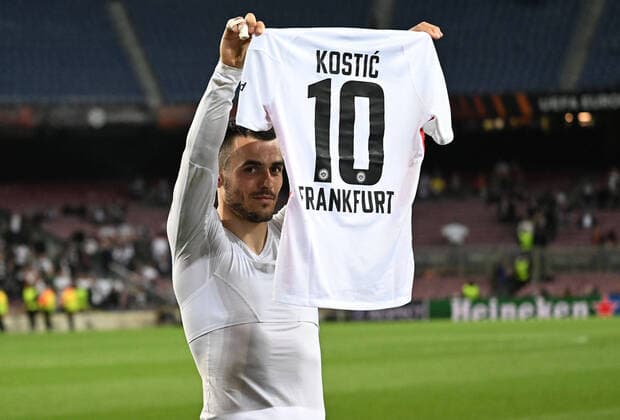 14 04 2022, xjhx, football UEFA Europa League, FC Barcelona Eintracht Frankfurt emspor, v l jubilation joy of victory Eintracht Frankfurt Filip Kostic Eintracht Frankfurt DFL DFB REGULATIONS PROHIBIT ANY USE OF PHOTOGRAPHS as IMAGE SEQUENCES and or QUASI VIDEO Barcelona